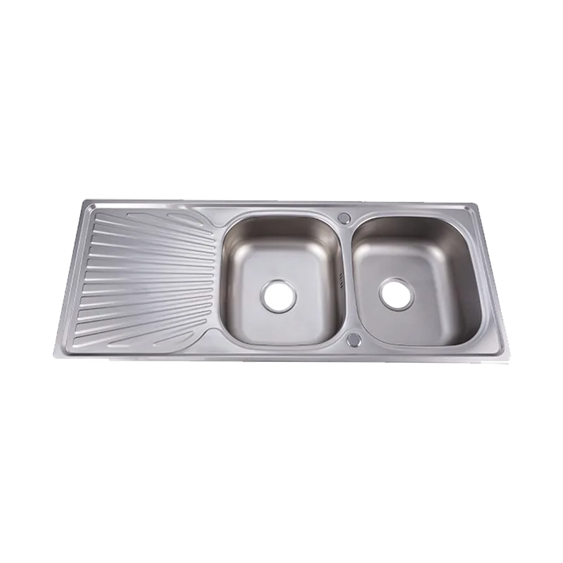 Stainless steel sink with double bowl with tray